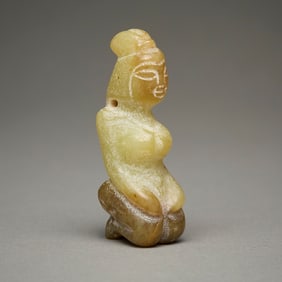 Chinese Carved Jade or Hardstone Kneeling Figural Pendant