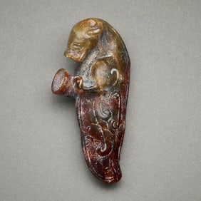 Chinese Carved Jade or Hardstone Otter Pendant