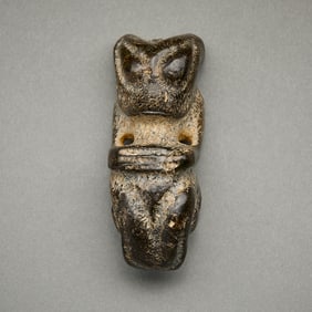 Chinese Carved Brown Jade or Hardstone Beast Pendant