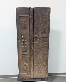 Hand Carved African Wood Door, Animal & Geometric Designs