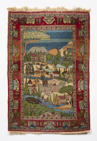 Pictorial Persian Woven Wool Rug 4'9"x3'6"
