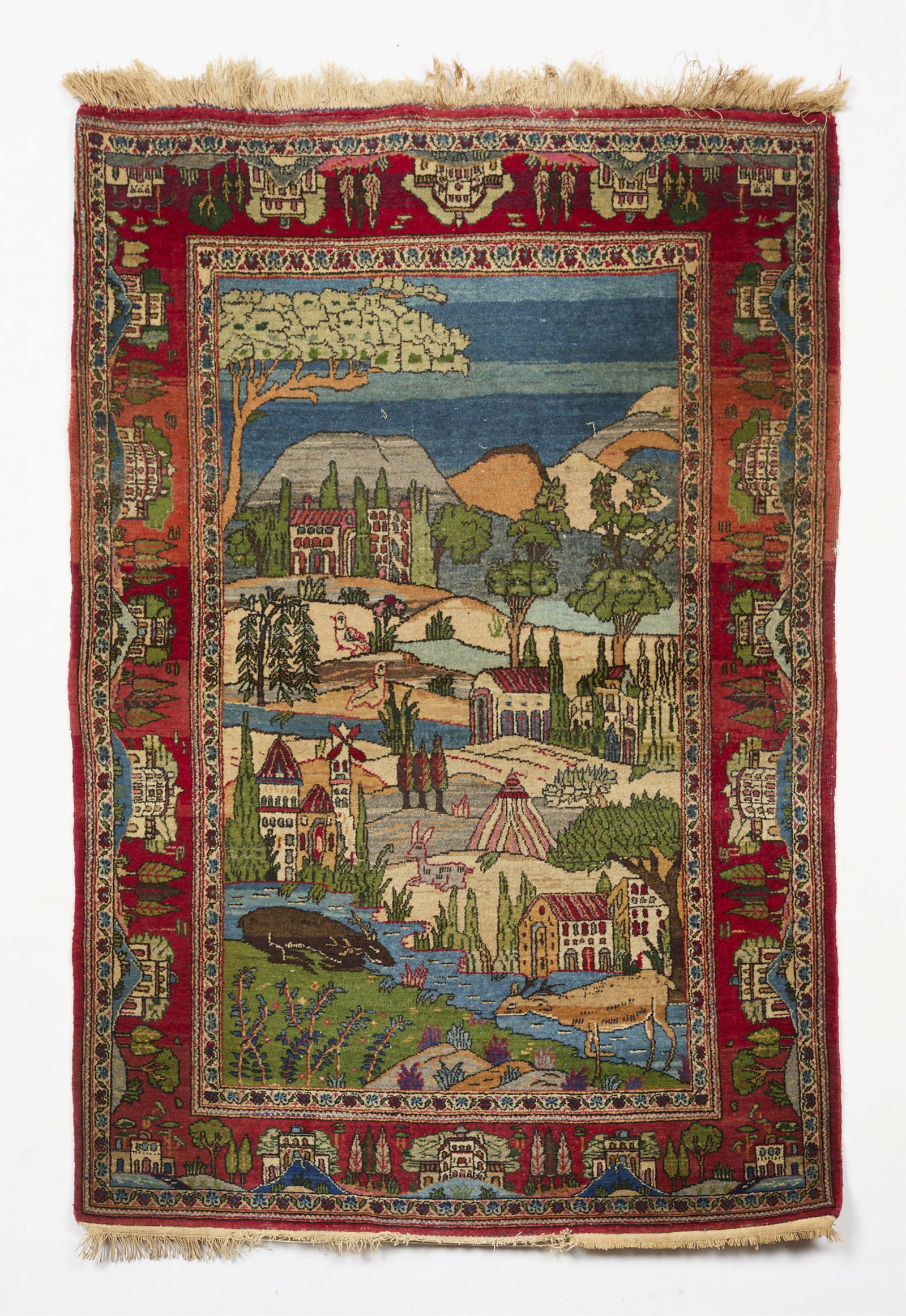 Pictorial Persian Woven Wool Rug 4'9"x3'6" (1 of 2)