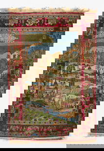 Pictorial Persian Woven Wool Rug 4'9"x3'6": Woven wool Persian rug with a pictorial landscape.Length: 4 ft 9 in x width: 3 ft 6 in.
