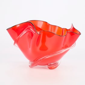 Large Andrew Madvin Red Swirl Art Glass Bowl