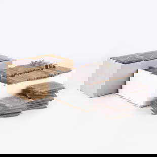 Lrg Grp Frank Lloyd Wright Luxfer Prism Glass Tiles: Large group of salvaged antique Luxfer Prism Sawtooth glass tiles including some plain and some Frank Lloyd Wright geometric design. Whole tiles measure 4" x 4", though some have been cut down to smal