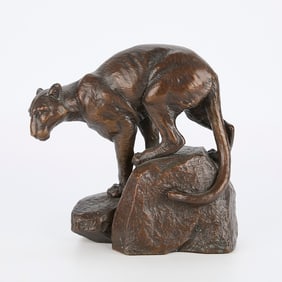 Bronze Sculpture of Cougar, Signed