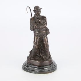 Vintage Bronze Fly Fisherman Angler Sculpture Signed L. Liaroy