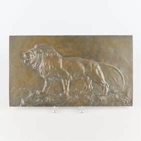 Bronze Lion Plaque - Signed Doner