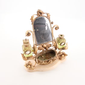 Bronze Ormolu Vanity w/ Opaline Perfume Bottles