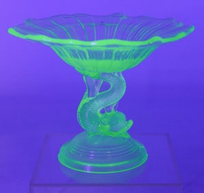 Vaseline Glass Pedestal Dish