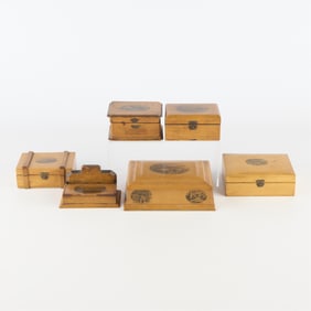 Group of 6 Mauchline Wood Boxes