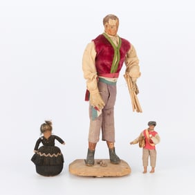 Antique Creche Figure & Other Dolls