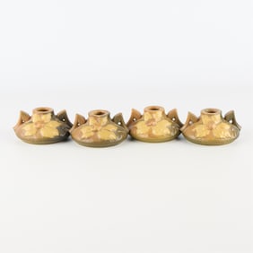 4 Roseville "Clematis" Ceramic Candle Holders