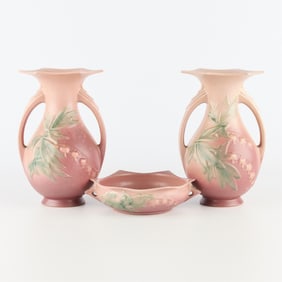 Group Roseville Pottery Bleeding Heart Vessels