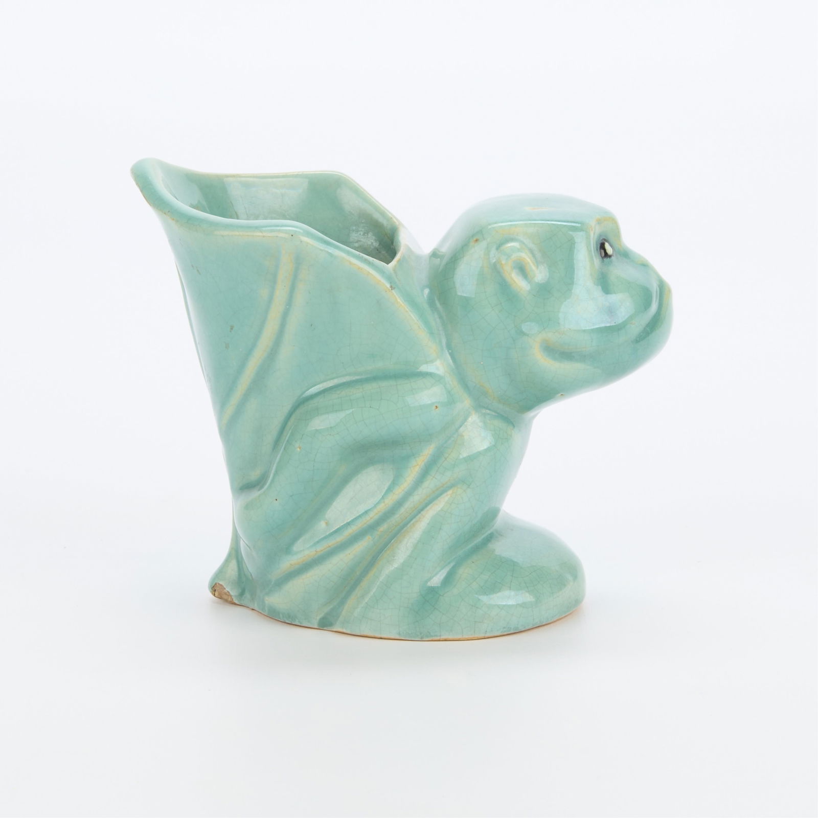 Vintage Weller Art Pottery Teal Cactus Frog Vase (1 of 5)