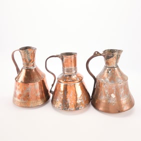 3 Brass/Copper Spouted Pitchers