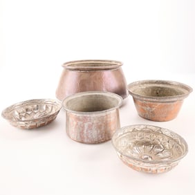 5 Pcs. Assorted Metal Basins & Moulds