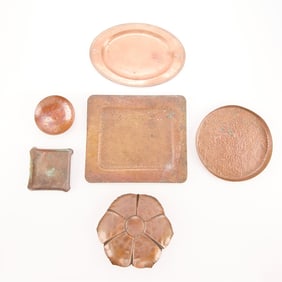 6 Vintage Hammered Copper Trays