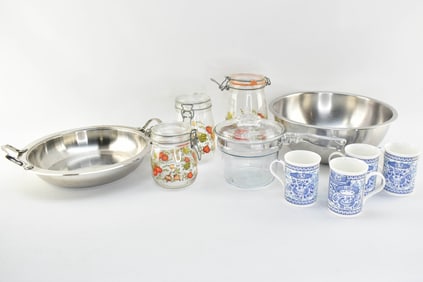 Assorted Kitchen Items - French Canister Set, Pyrex Pot, Stainless