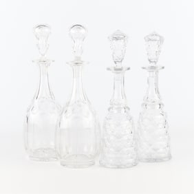 4 Cut Glass Decanters with Stoppers