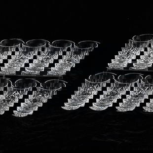 10 Waterford Lismore Whiskey Glasses: Waterford Crystal, Ireland. Set of 10 double old-fashioned whiskey glasses in pattern "Lismore."LARGEST: 4 1/2"H x 3 1/2"W.