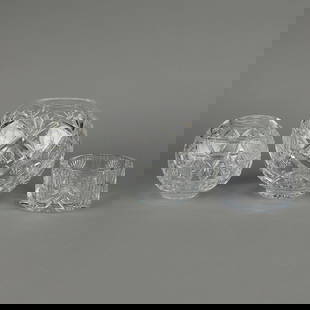 3 Waterford Crystal Bowls: Lot includes 7.5"H Rossan rose bowl, 5.25"Dia. Milennium collection bottle coaster, and a 5.75"H Milennium rose bowl. All marked on the base, smaller rose bowl has seahorse label.Rossan Bowl: 7.5"H