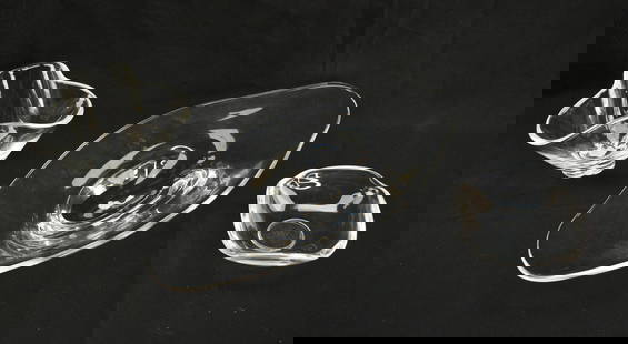 Grp 3 Steuben Crystal Dishes: Includes 3 crystal dishes, eached signed Steuben on the base.Largest: 2"H x 15"L x 7.25"W.