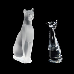 2 Baccarat Crystal Cat Figures