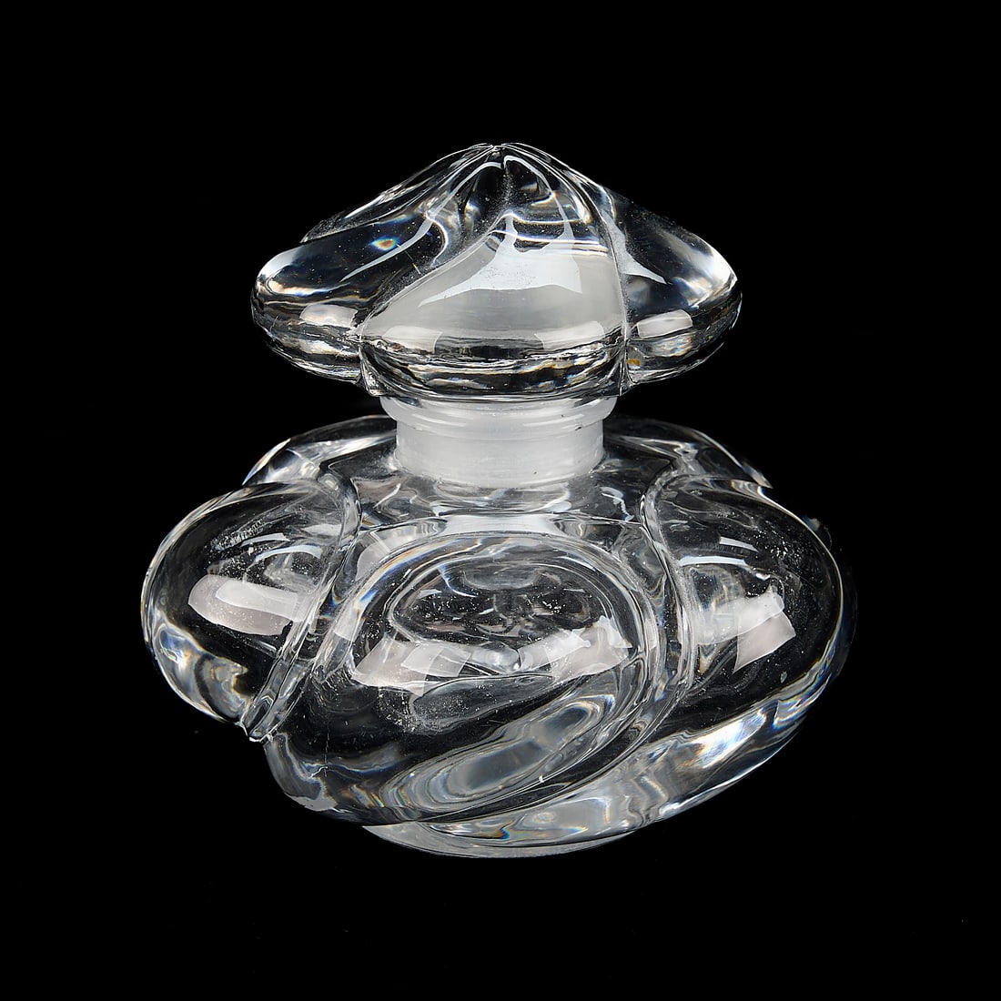 Baccarat Crystal Orchidee Bleue Perfume Bottle: Crystal perfume bottle or decanter, marked Baccarat - france on the underside. 5"H x 5"Dia.