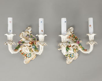 Pair of Louis XV Style Meissen Wall Sconces