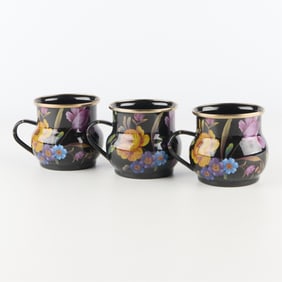 MacKenzie Childs Flower Mart Mugs, Black, Set of 3