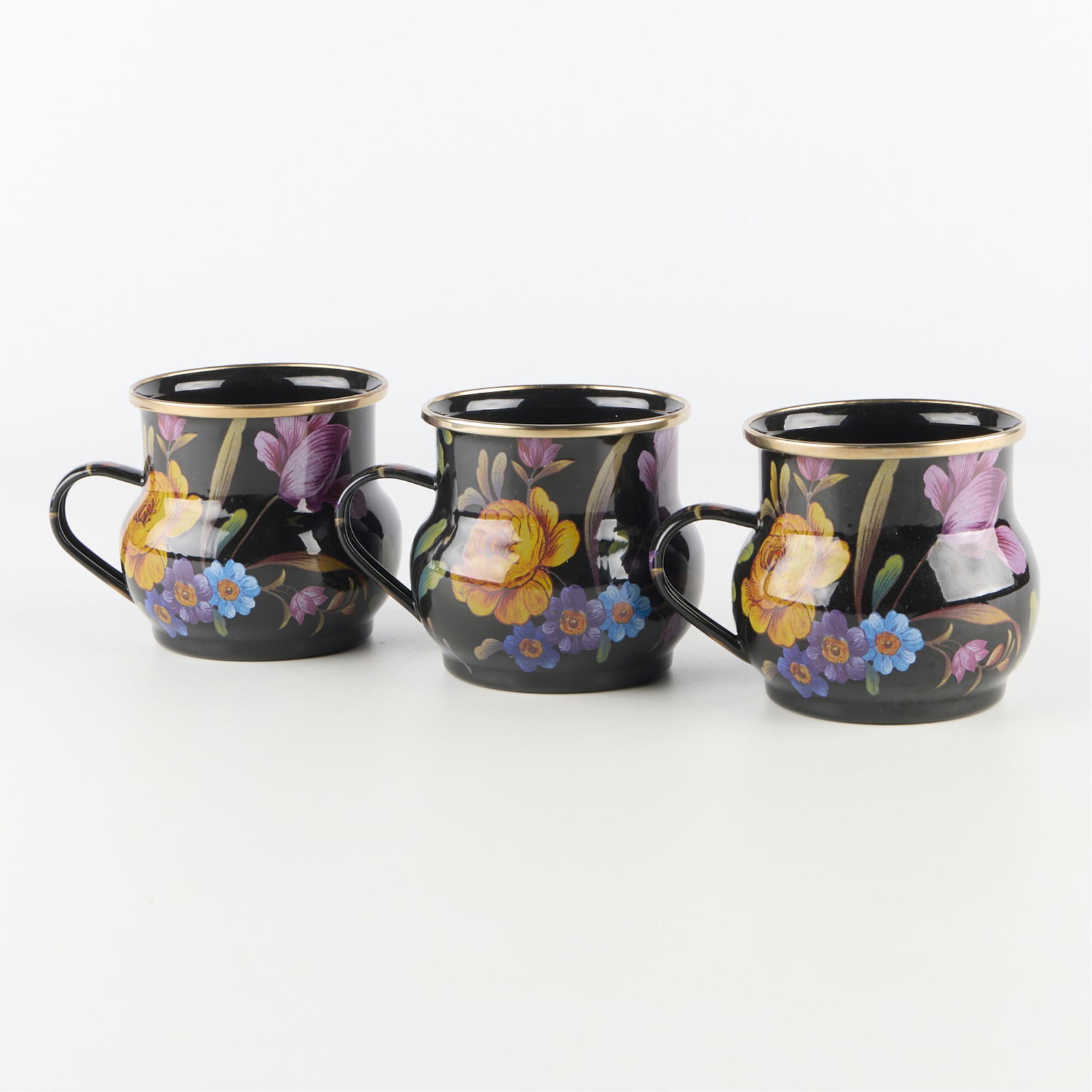 MacKenzie Childs Flower Mart Mugs, Black, Set of 3 (1 of 3)