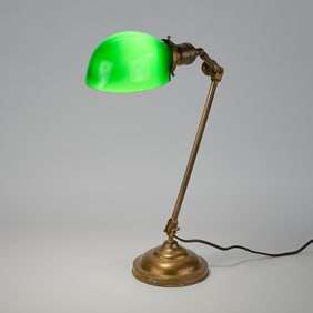 Vintage Iron Desk Lamp w/ Green Glass Shade