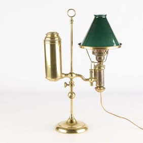Antique French Brass Nouveau Bouilloute Candlestick Table Lamp