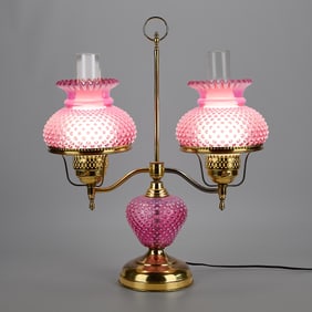 Double Arm Hobnail Glass and Brass Lamp