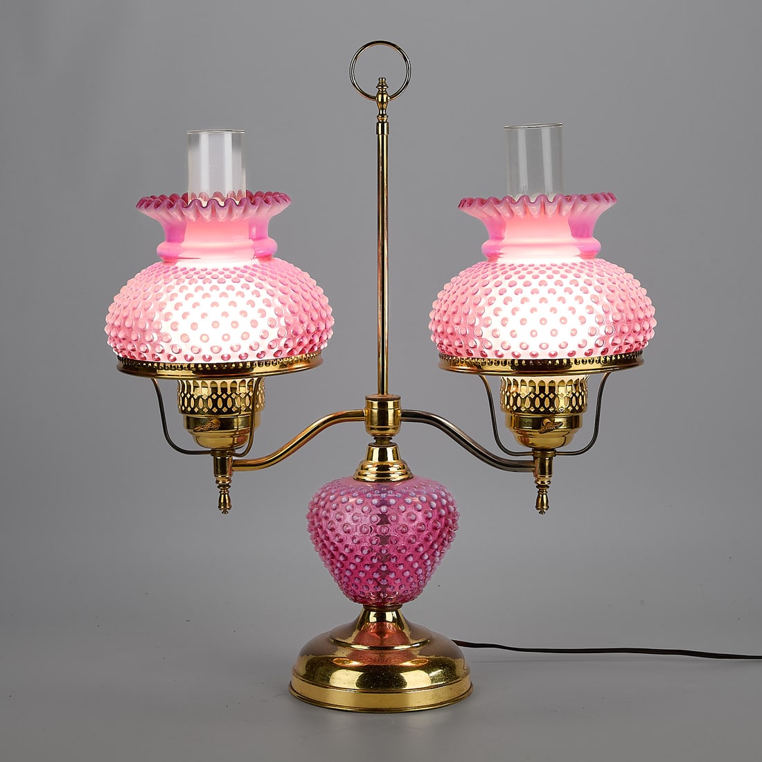Double Arm Hobnail Glass and Brass Lamp (1 of 7)