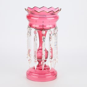 Bohemian Cranberry Glass Mantle Lustre