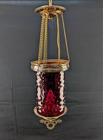 Gilt Bronze & Hobnail Red Glass Parlor Lamp