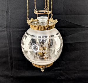 Vintage Frosted Glass Hanging Parlor Lamp