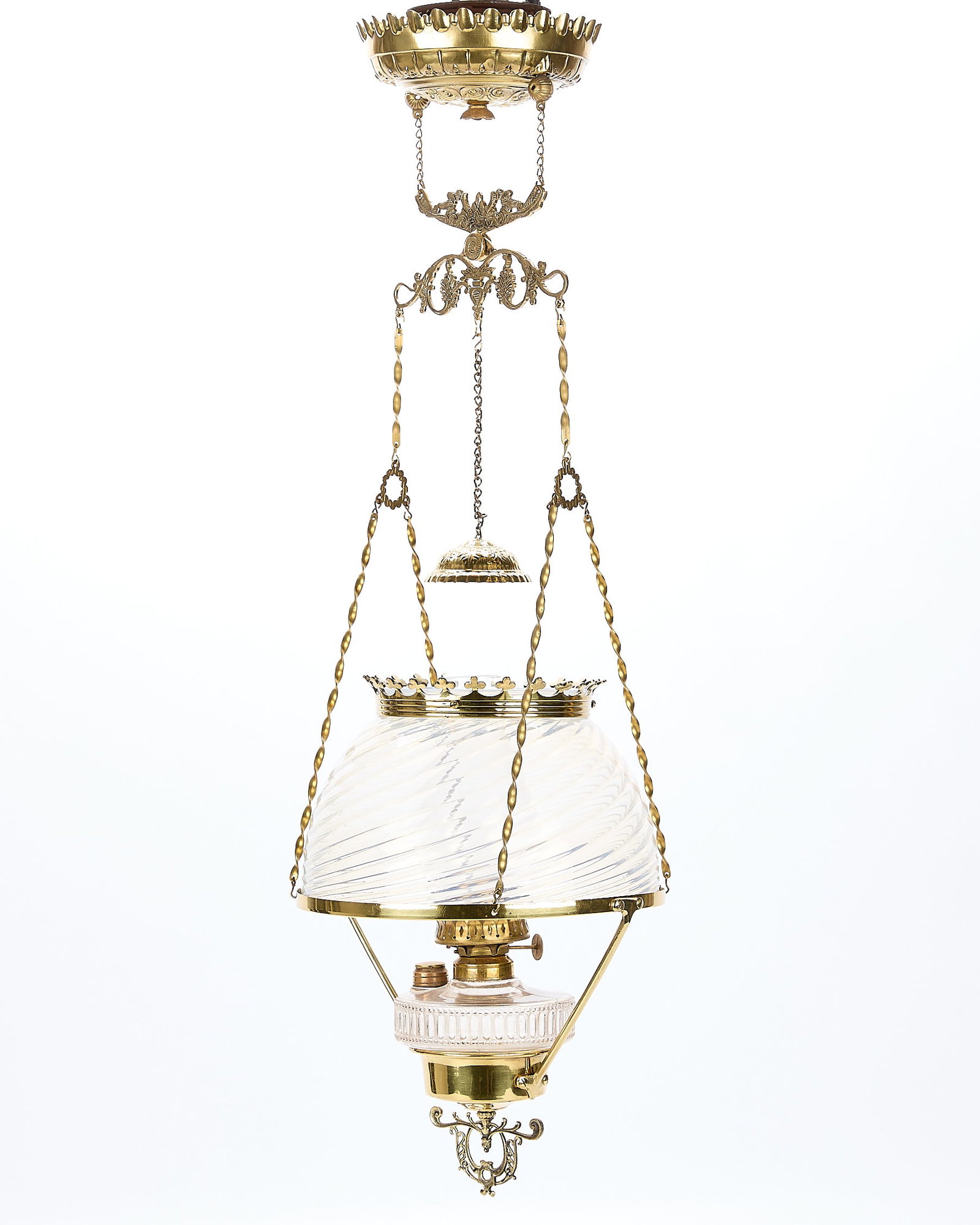 Antique Hanging Parlor Lamp: Antique hanging parlor lamp. Box; height: 13 1/2 in x width: 17 1/4 in x depth: 13 in.