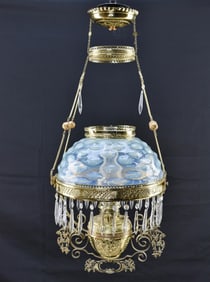 Antique Victorian Parlor Lamp with Bubble Texture Shade