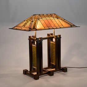 Double Pedestal Stained Glass Table Lamp