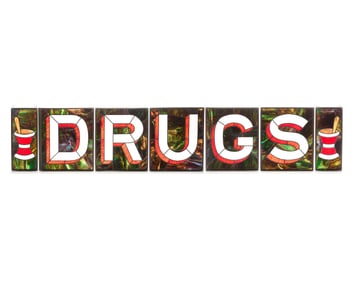 Set 7 Arts & Crafts Stained Glass Sign Drugs