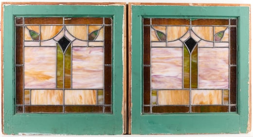 Pair Arts & Crafts Stained Glass Windows
