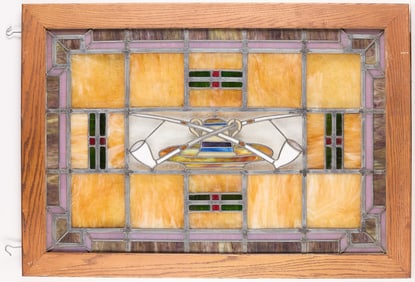 Arts & Crafts Stained Glass Crossed Pipes