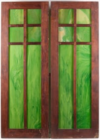 Pair Green Arts & Crafts Stained Glass Windows