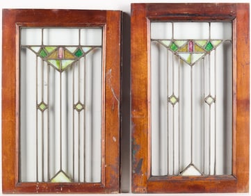 2 Small Arts & Crafts Stained Glass Windows