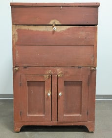 Antique Wooden Red Painted Butler's Chest Desk