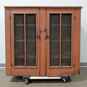 Late 19th c. Wooden Red Painted Pie Safe Cabinet