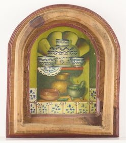 Mexican Still Life Table Setting Oil on Board